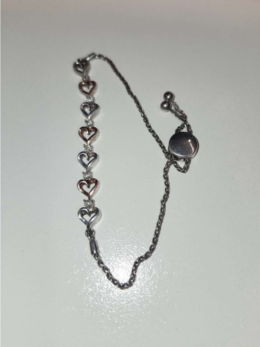 Kay Jewelers Two-Tone Heart Link Bracelet in Silver and Rose Gold
